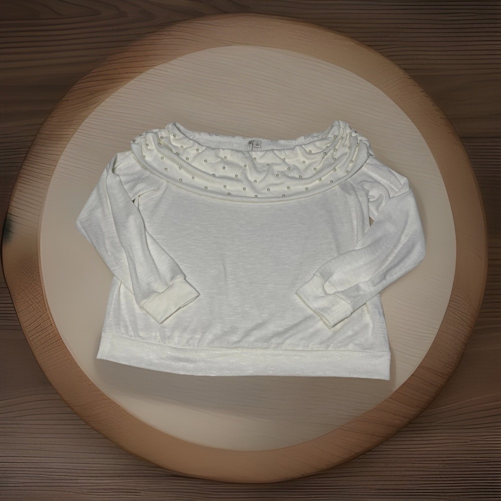 Nwt Holiday Sweater Sz‎ Large Ivory On/OFF Shoulder Pearl Accents